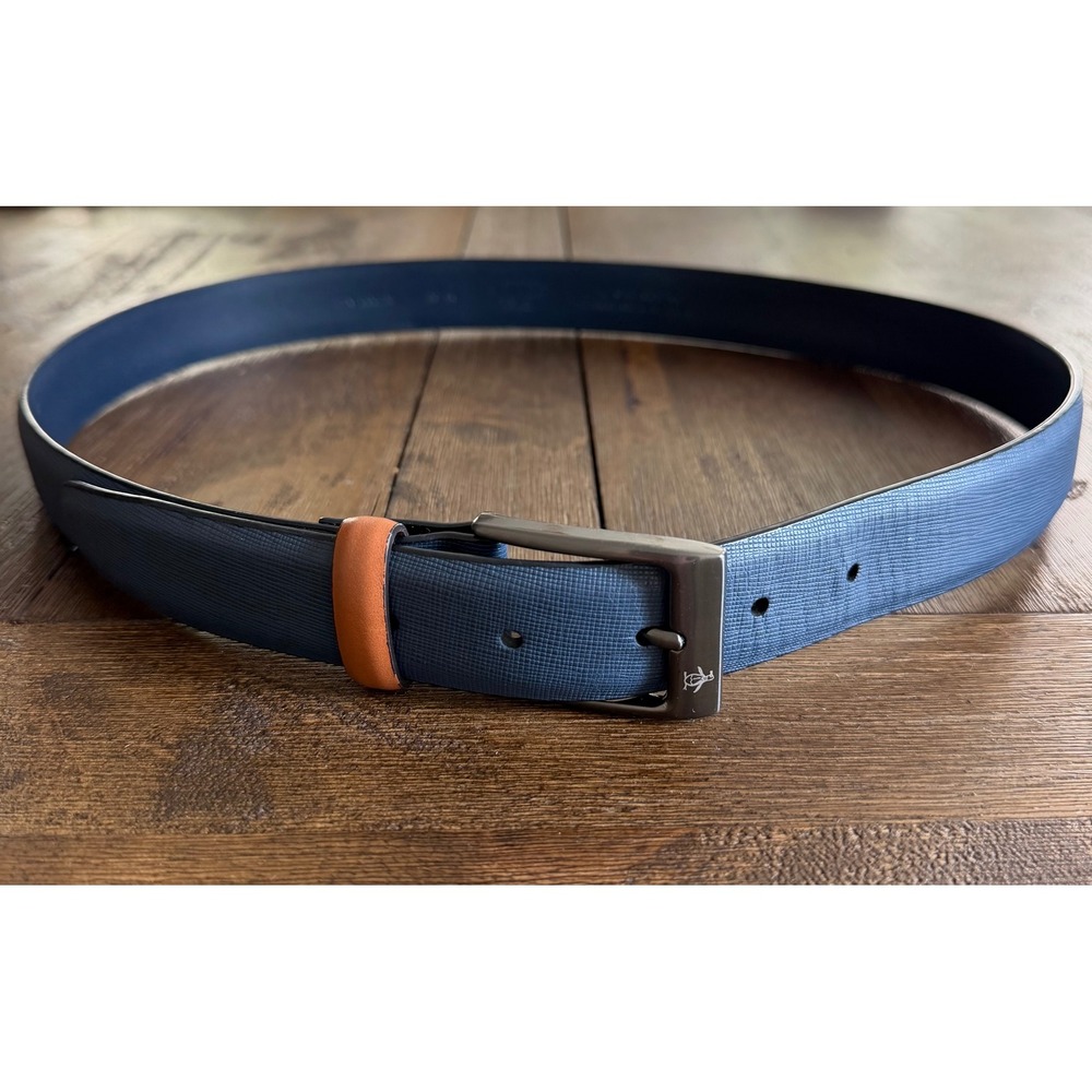 Original Penguin Textured Leather Belt Blue 36 Casual Preppy